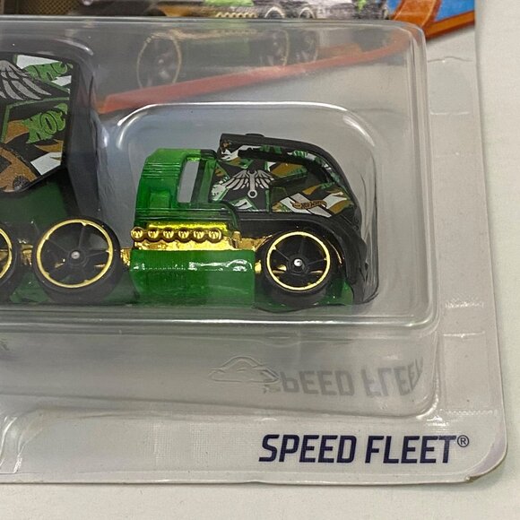 Hot Wheels Speed Fleet Hauler Truck Semi with Trailer Black Green 2018 Mattel - Picture 3 of 10